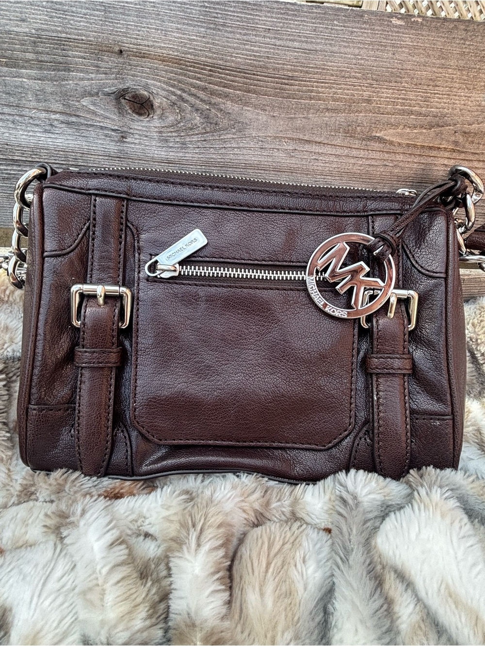 Michael Kors Espresso Dark Brown Leather Crossbody with MK Charm
